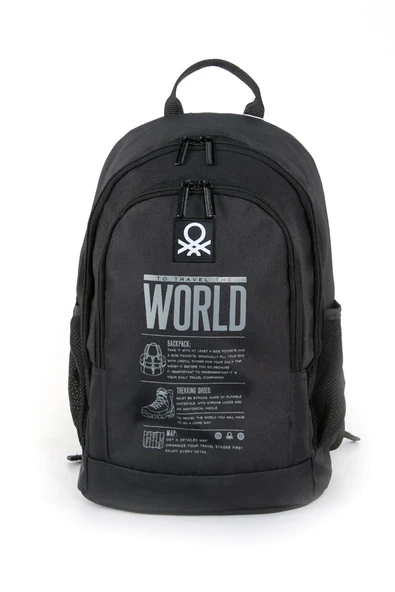 United Colors of Benetton "The World" Çift Bölmeli Okul Sırt Çantası Siyah / 03830