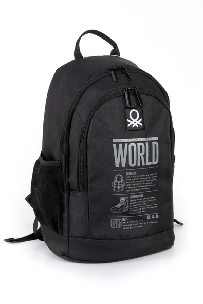 United Colors of Benetton "The World" Çift Bölmeli Okul Sırt Çantası Siyah / 03830 - 2