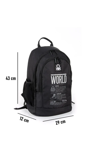United Colors of Benetton "The World" Çift Bölmeli Okul Sırt Çantası Siyah / 03830 - 4