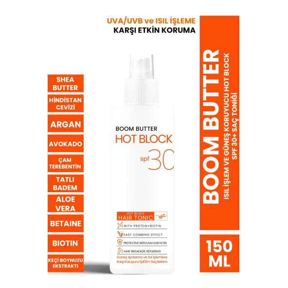 BOOM BUTTER Isıl İşlem ve Güneş Koruyucu Hot Block SPF 30+ Saç Toniği 150ML