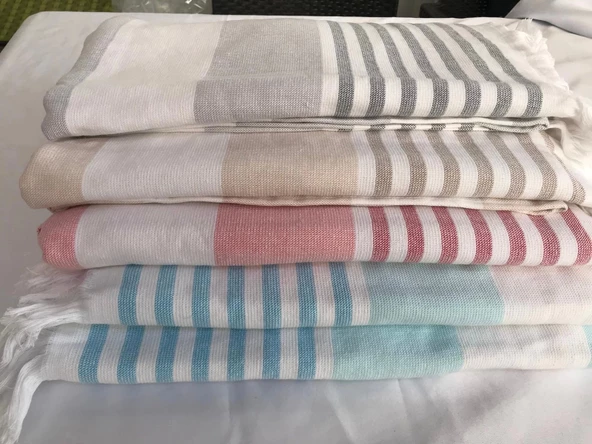 NİVEMESHOME TURKUAZ-BEYAZ ÇİZGİLİ PÜSKÜLLÜ PLAJ HAVLUSU - 10