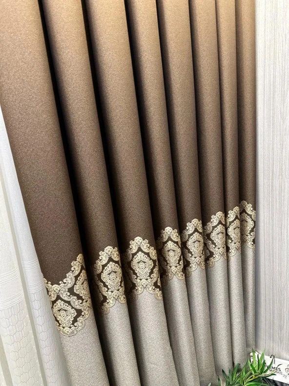 NİVEMESHOME PARLA FJ631698 V-26031  KAHVE 1/3 SIK PİLELİ FON PERDE APM - 2