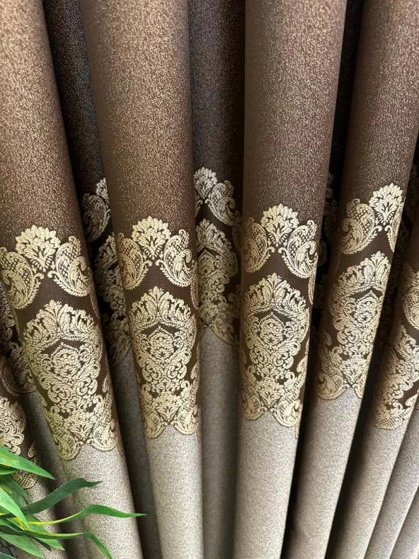 NİVEMESHOME PARLA FJ631698 V-26031  KAHVE 1/3 SIK PİLELİ FON PERDE APM - 3