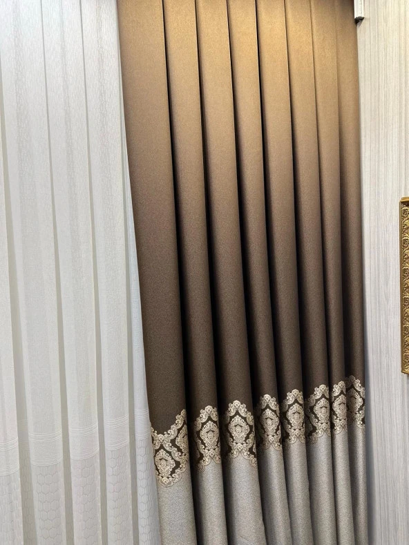 NİVEMESHOME PARLA FJ631698 V-26031  KAHVE 1/3 SIK PİLELİ FON PERDE APM - 6