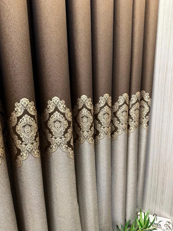 NİVEMESHOME PARLA FJ631698 V-26031  KAHVE 1/3 SIK PİLELİ FON PERDE APM - 7