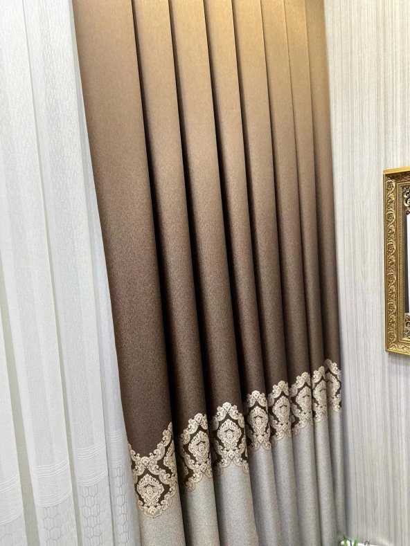 NİVEMESHOME PARLA FJ631698 V-26031  KAHVE 1/3 SIK PİLELİ FON PERDE APM - 4