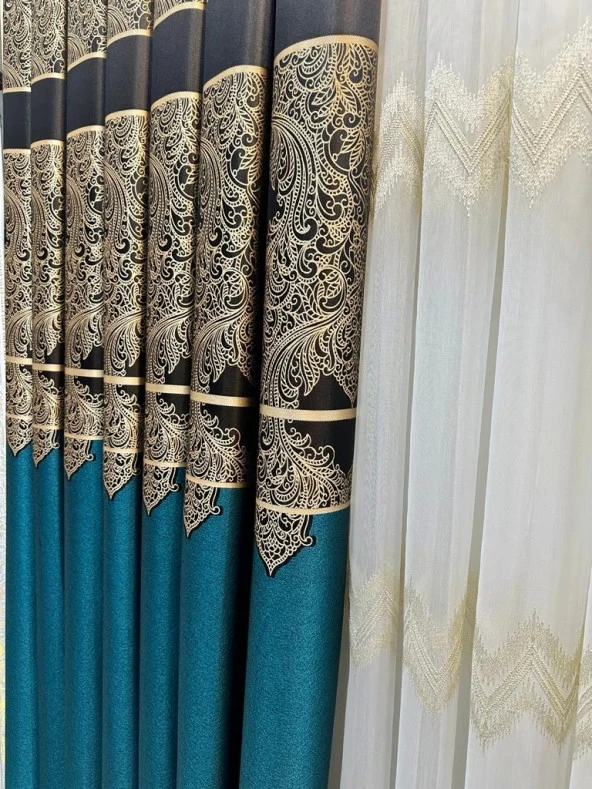 NİVEMESHOME MİLAS 671539 ZÜMRÜT YEŞİLİ 1/3 SIK PİLELİ FON PERDE APM - 2