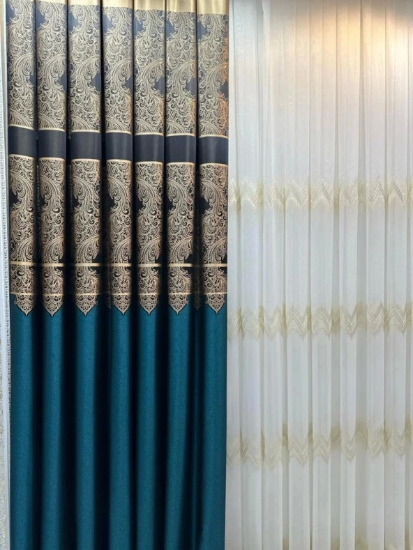 NİVEMESHOME MİLAS 671539 ZÜMRÜT YEŞİLİ 1/3 SIK PİLELİ FON PERDE APM - 4