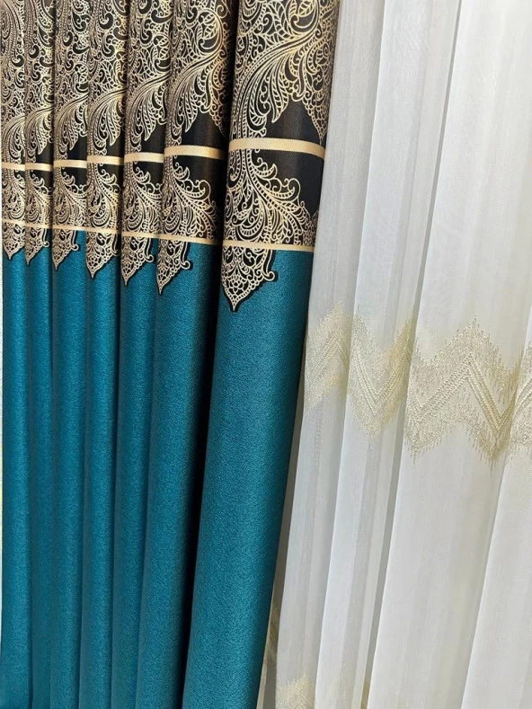 NİVEMESHOME MİLAS 671539 ZÜMRÜT YEŞİLİ 1/3 SIK PİLELİ FON PERDE APM - 5