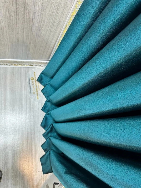 NİVEMESHOME MİLAS 671539 ZÜMRÜT YEŞİLİ 1/3 SIK PİLELİ FON PERDE APM - 6