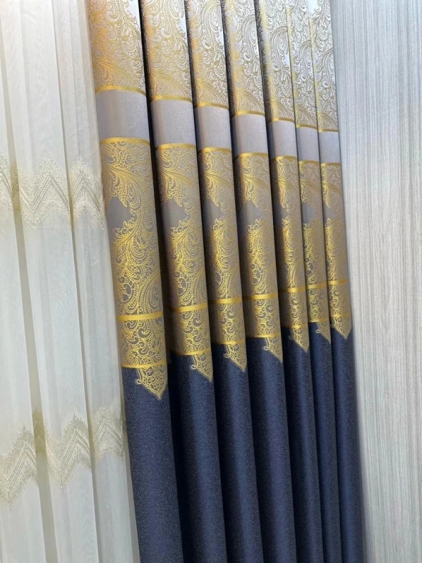 NİVEMESHOME MİLAS ANTRASİT-GOLD 671539 1/3 SIK PİLELİ FON PERDE APM - 2