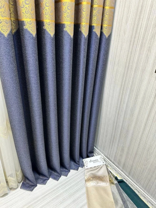 NİVEMESHOME MİLAS ANTRASİT-GOLD 671539 1/3 SIK PİLELİ FON PERDE APM - 3