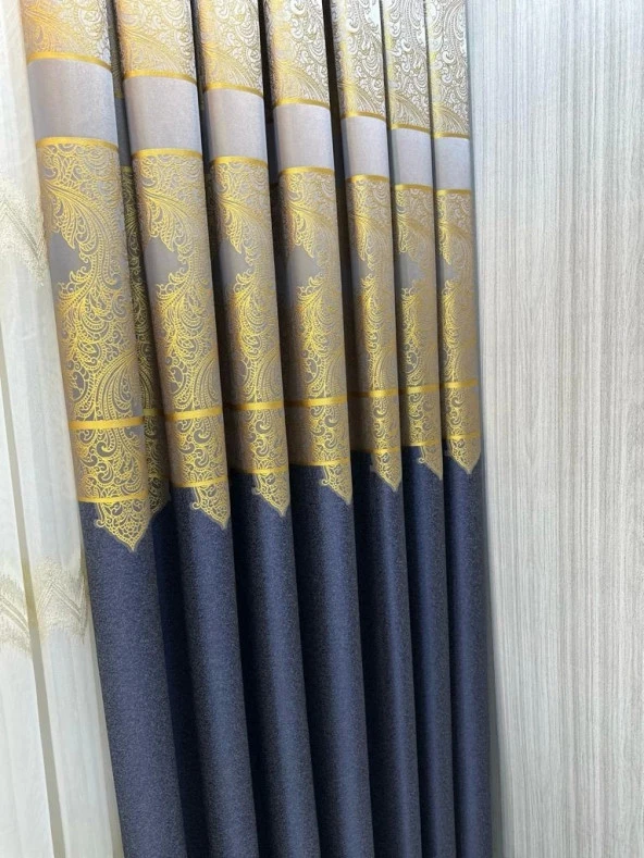 NİVEMESHOME MİLAS ANTRASİT-GOLD 671539 1/3 SIK PİLELİ FON PERDE APM - 4