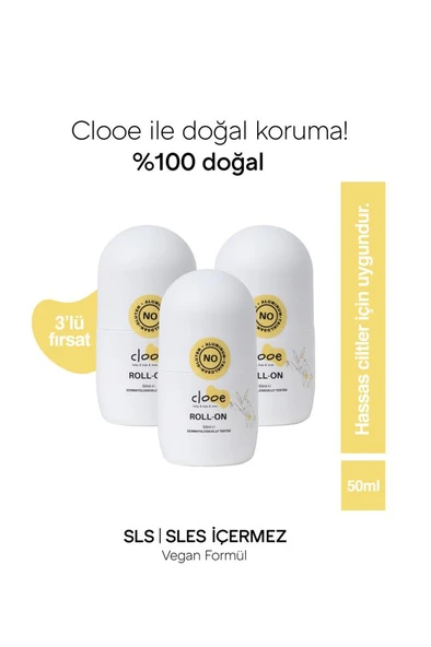 3'lü Fırsat Paketi - Clooe Doğal Roll On Unisex Ter Kokusu Önleyici (50ml) PKA002