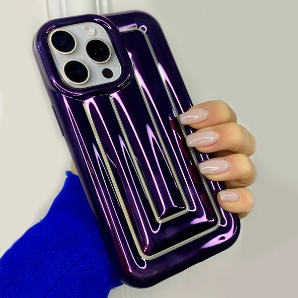 iPhone 14 Pro Max Rudra Seri Labirent Desen 3D Metalik Silikon Kapak - 7