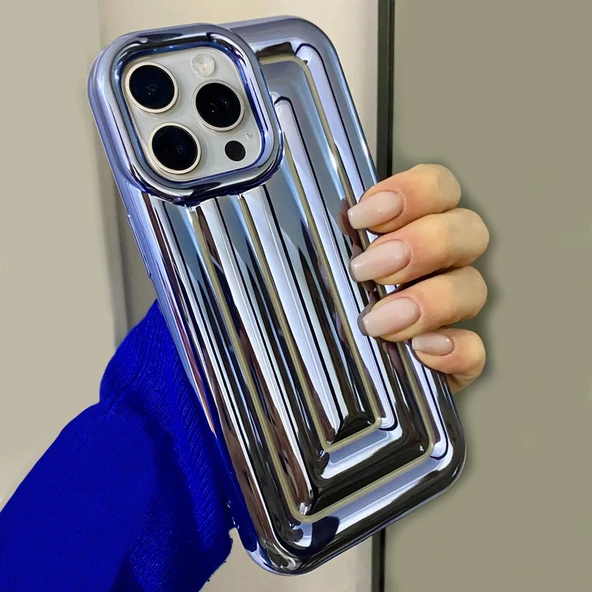 iPhone 14 Pro Max Rudra Seri Labirent Desen 3D Metalik Silikon Kapak - 4