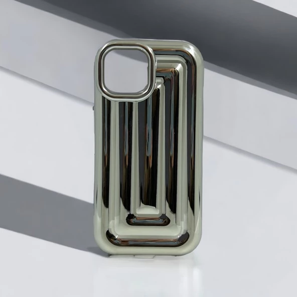 iPhone 13 Pro Rudra Seri Labirent Desen 3D Metalik Silikon Kapak - 3