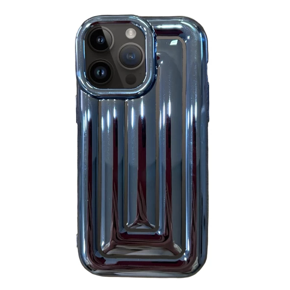 iPhone 14 Pro Max Rudra Seri Labirent Desen 3D Metalik Silikon Kapak - 2