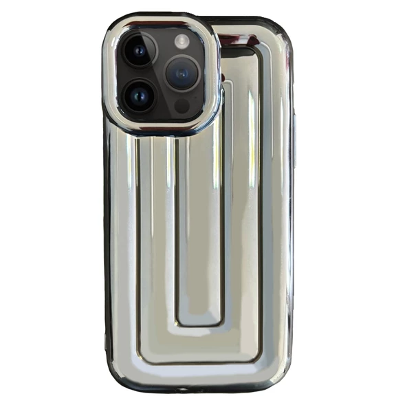 iPhone 14 Pro Max Rudra Seri Labirent Desen 3D Metalik Silikon Kapak - 8