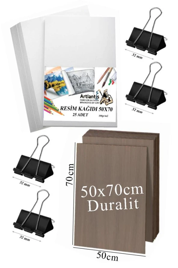 Karakalem Eskiz Çizim Seti Durolit Seti 50x70 cm Duralit 1 Adet 50x70 Resim Kağıdı 25 Adet Mandal Metal 4 Adet ürün görseli