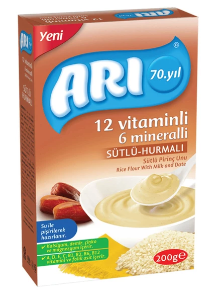 Arı 12 Vitaminli 6 Mineralli Sütlü Hurmalı Pirinç Unu 200 Gr