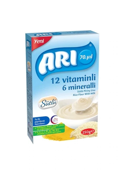 Arı 12 Vitaminli 6 Mineralli Sütlü Pirinç Unu 250 Gr