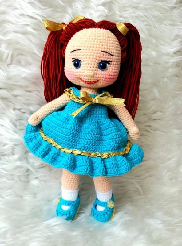 Turkuaz Pamuk Şekerim Bebek Amigurumi Organik Oyuncak