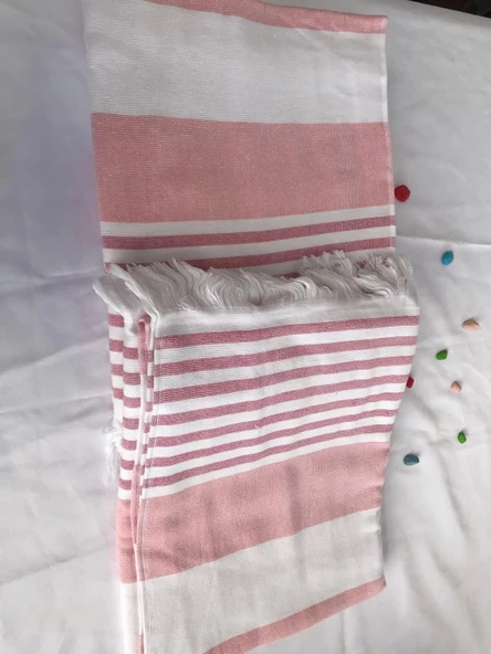 NİVEMESHOME NARÇİÇEĞİ-BEYAZ ÇİZGİLİ PÜSKÜLLÜ PLAJ HAVLUSU - 10