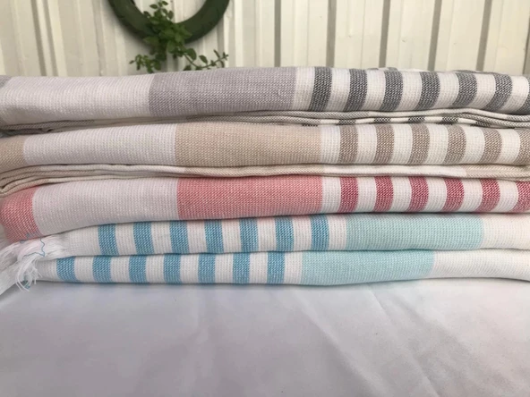 NİVEMESHOME KURŞUN-BEYAZ ÇİZGİLİ PÜSKÜLLÜ PLAJ HAVLUSU - 7