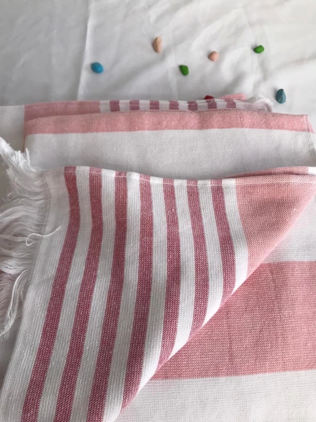 NİVEMESHOME NARÇİÇEĞİ-BEYAZ ÇİZGİLİ PÜSKÜLLÜ PLAJ HAVLUSU - 4