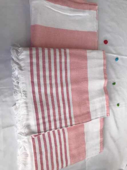 NİVEMESHOME NARÇİÇEĞİ-BEYAZ ÇİZGİLİ PÜSKÜLLÜ PLAJ HAVLUSU - 9