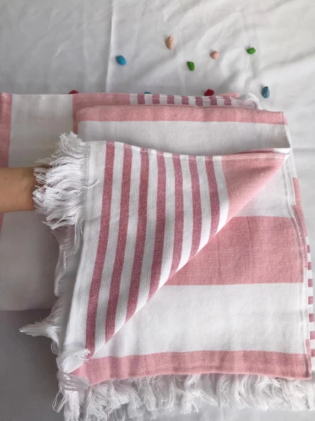 NİVEMESHOME NARÇİÇEĞİ-BEYAZ ÇİZGİLİ PÜSKÜLLÜ PLAJ HAVLUSU - 11