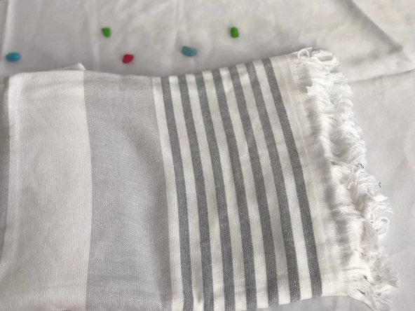 NİVEMESHOME KURŞUN-BEYAZ ÇİZGİLİ PÜSKÜLLÜ PLAJ HAVLUSU - 10