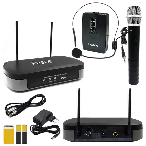 VHF KABLOSUZ MİKROFON 1 EL 1 HEADSET PEACE PC-202 ürün görseli 1
