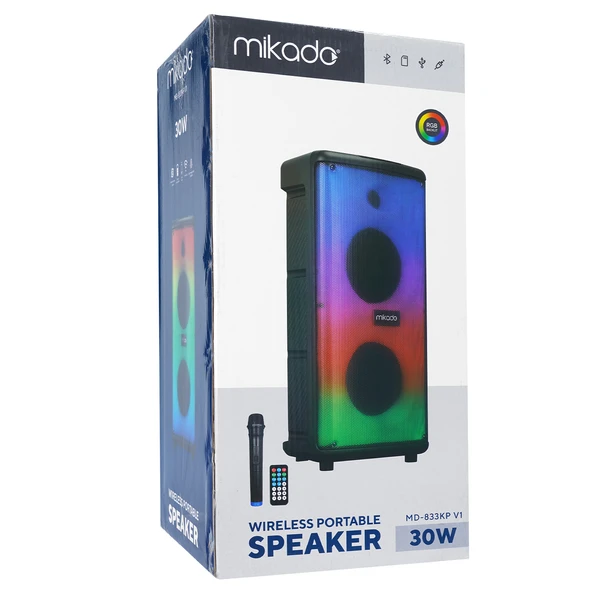 AKTİF SEYYAR ANFİ UHF EL MİKROFONLU 2X17CM 30W BT/USB/SD/AUX/FM LEDLİ MİKADO MD-833KP - 5