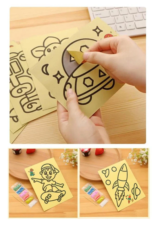 Kum Boyama Seti 20 Adet 20x30 cm A4 Boyutunda Büyük Boy Kaliteli Kum Boyama Çalışması Tuz Boyama Etkinlik - 3