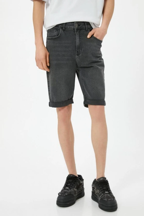 Koton Kot Şort Slim Fit 5 Cepli Düğmeli - 3