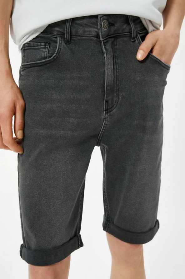 Koton Kot Şort Slim Fit 5 Cepli Düğmeli - 5