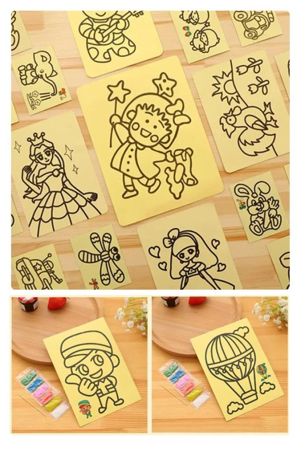 Kum Boyama Seti 40 Adet 20x30 cm A4 Boyutunda Büyük Boy Kaliteli Kum Boyama Çalışması Tuz Boyama Etkinlik - 6