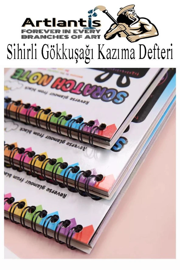 Sihirli Gökkuşağı Kazıma Defteri A4 20x30 cm 1 Paket 10 Sayfa Scratch Note Spralli Siyah Sihirli Resim Defteri - 4
