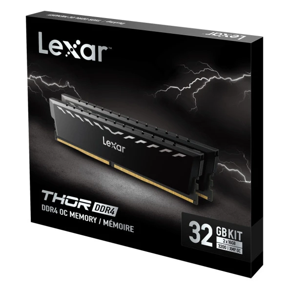 BIGBOY LEXAR THOR RAM DT GAMING DDR4 UDIMM 32GB KIT 2x16GB 3200 XMP MEMORY WITH HEATSINK DARK GREY COLOR DUAL PACK LD4BU016G-R3200GDXG