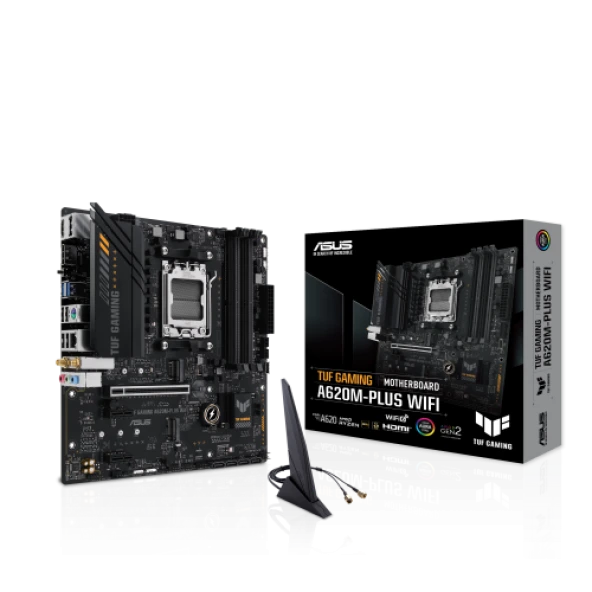 ASUS TUF GAMING A620M-PLUS WIFI, 4xDDR5, 2x M.2, HDMI, 2xDP, Wi-Fi 6, Bluetooth v5.3, AMD Ryzen 7000 Serisi, AM5 Soket Anakart
