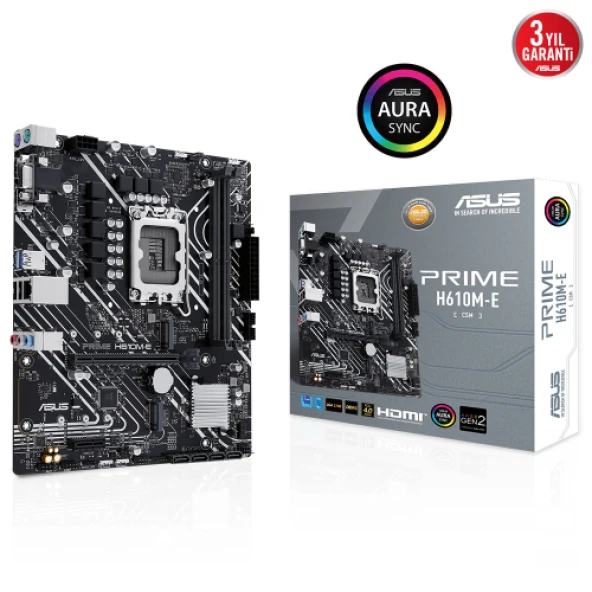 ASUS PRIME H610M-E CSM, 2xDDR5, 2x M.2, D-SUB, HDMI, DP, 12-13.Nesil, LGA1700 Soket, Anakart
