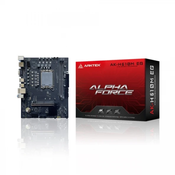 ARKTEK ALPHA FORCE, AK-H610M EG, 2xDDR4, M.2, D-SUB, HDMI, DP, 12-13.Nesil, LGA1700 Soket, Anakart