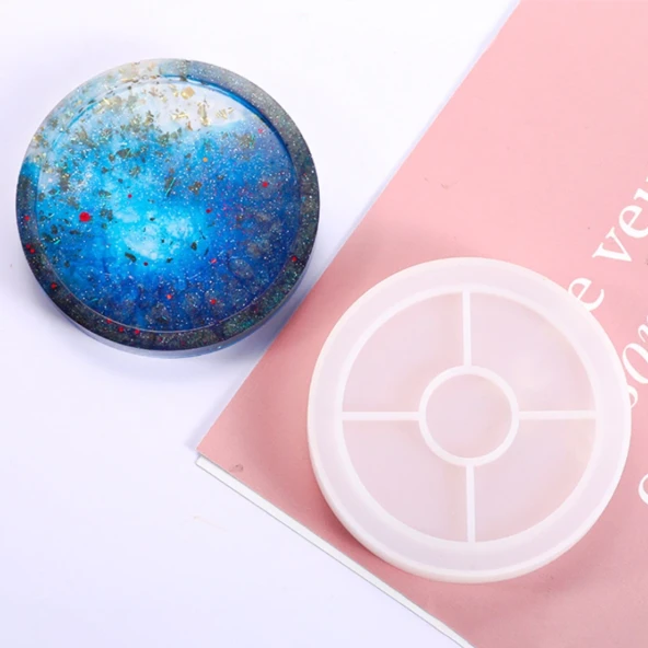 Yuvarlak Bardak Altı Reçine Epoksi, Mum, Sabun ve Beton Kalıbı - Kod: 19 - Resim 2