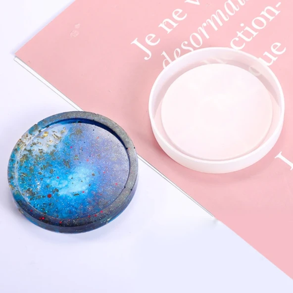 Yuvarlak Bardak Altı Reçine Epoksi, Mum, Sabun ve Beton Kalıbı - Kod: 19 - Resim 3