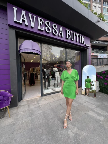 Saten mini elbise - Yeşil renk - 4