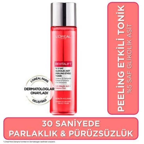 Loreal Revitalift Parlak&pürüzsüz, Koyu Leke Karşıtı Peeling Etkili Tonik, %5 Saf Glikolik Asit 180 ml