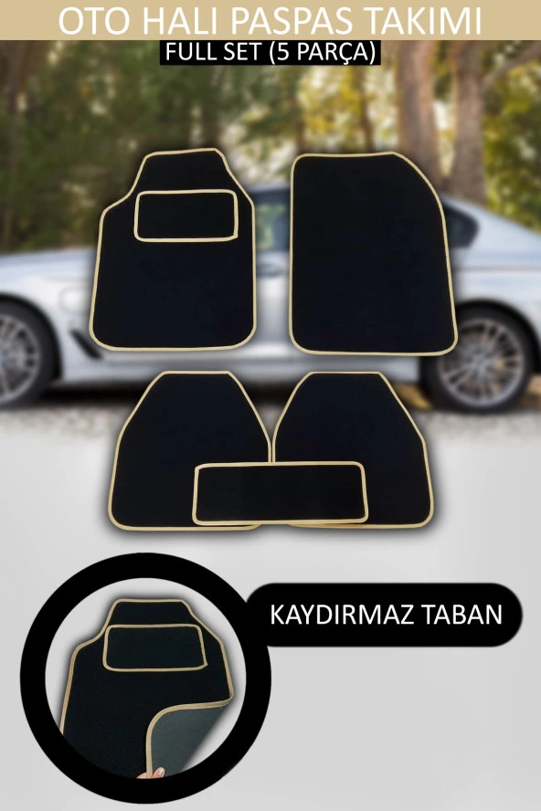 Kaydırmaz Tabanlı, Yumoş Yüzeyli, Universal Halı Paspas, Her Araca Uyumlu Siyah, Kenar Renk Krem ürün görseli