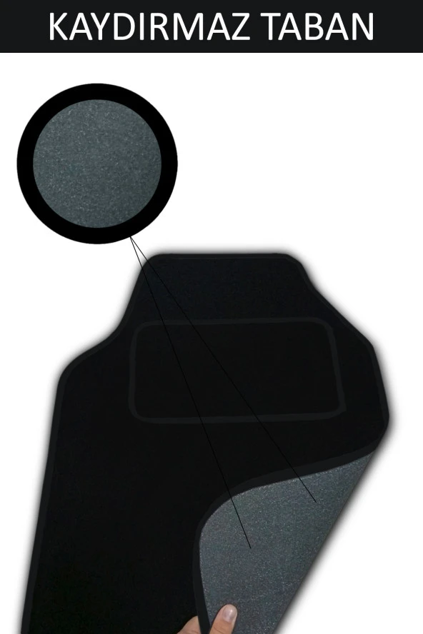 Kaydırmaz Tabanlı, Yumoş Yüzeyli, Universal Halı Paspas, Her Araca Uyumlu Siyah, Kenar Renk Siyah - Resim 2